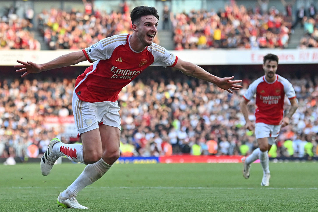 Rice scores as arsenal hit back to beat man utd0